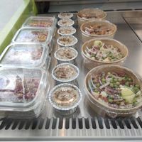 Desserts and faux ham potato salad at MonVeg in Mollet Del Valles