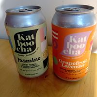 Two cans of Katboocha (Jasmine and Grapefruit Lavender) at Melo Coffee & Kitchen in Rochester