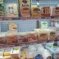 Several options of vegan cheeses at Gypsea Market in Tulum