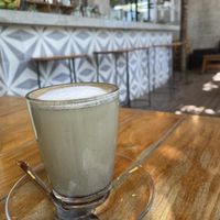 Charcoal lavendar latte  at Gypsea Market in Tulum