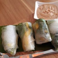 Raw spring rolls with peanut sauce at Warung in Koh Phangan