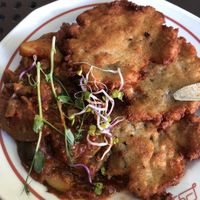 Potato pancakes + ratatouille   at Pyra Bar in Poznan