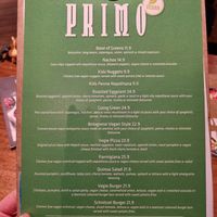 Menu vegan at Caffe Primo in Modbury
