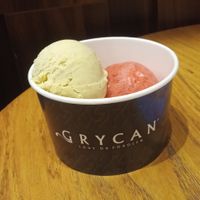 Vanilla, and strawberry sorbet at Grycan -  in Gdansk