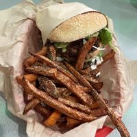 Big boy burger and sweet potato fries  at Nice Burger - Santa Ana in Santa Ana