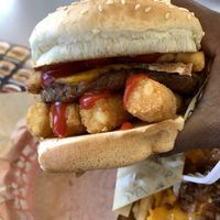 Close up of breakfast burgerr  at Nice Burger - Santa Ana in Santa Ana