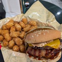 BBQ Western Burger with tater tots at Nice Burger - Santa Ana in Santa Ana