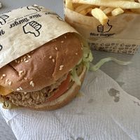 Premium spicy “chicken” with cheese + friesd rice  at Nice Burger - Santa Ana in Santa Ana