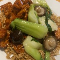 Mushroom Fries Rice with General Tao Tofu and Veggies at Silver Wok in Kingston