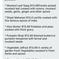 All the vegan menu options at Echuca Curry Club in Echuca
