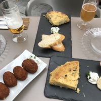 Mushroom croquettes and tortilla   at Santa y Pura in Madrid