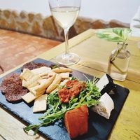 Vegan chorizo and three kinds of cheese at Santa y Pura in Madrid