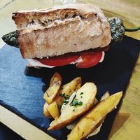 Seitan cutlet inside a sandwich at Santa y Pura in Madrid