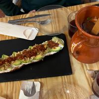 Mestiza tostas and jug of sangria  at Santa y Pura in Madrid