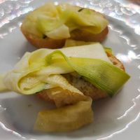 Tapa de bienvenida, muy rica at Santa y Pura in Madrid