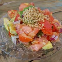 Avocado and tomato salad at Santa y Pura in Madrid