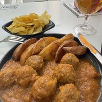 Albondigas menu del dia (comes with a drink and chips)  at Santa y Pura in Madrid