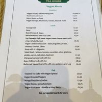 Vegan menu at The Lyndhurst Tea House in Lyndhurst