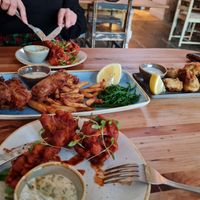 Cauli wings, artichoke scampi and banana blossom fish and chips at Harp & Crown in Corsham