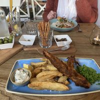 “Fish” and Chips, with Thai Green Curry.   at Harp & Crown in Corsham