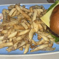 Burger, fries and coleslaw   at Harp & Crown in Corsham