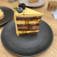 Vegan mango-passionfruit cake at Angel Cakes in Krasnodar