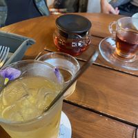 Elderflower soda, earl gray tea  at Lug in Tokyo