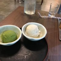 Green tea and vanilla vegan ice cream  at Wabi-Sabi Noodle House in Makati