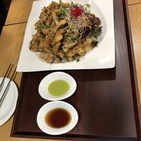 Fried shared option (3rd one) the green sauce is very good!  at Ooh Breado Teobachae - 터바채 비건 레스토랑 in Seoul