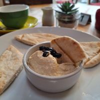 Hummus and pitta at Home Community Cafe in Manchester