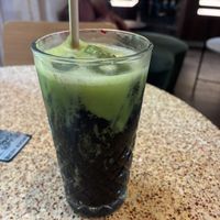 Blueberry/sesame matcha latte, served with oatmylk by default. It’s allright, but mainly tastes like matcha latte. at Anne&Max - Domkwartier in Utrecht