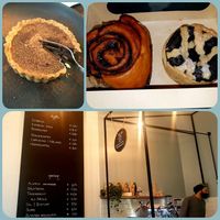 Chocolate tarte, cinnamon bun, poppy seed tarte. Main dish was different kinds of dal w/rice, salad, pumpkin w/home made cashew cheeze-sauce&home made tarte flambee. All delish!! at Das Suess'Kind Veganery in Vienna