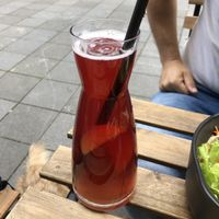 Homemade peach ice tea    at Das Suess'Kind Veganery in Vienna