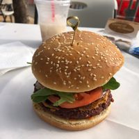 Beet burger at No Moo Foods in Sacramento