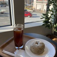 iced americano and earl grey bagel  at Kamogawa Bakery - Kamigyo in Kyoto