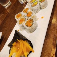 Mango Hand Roll, Sweet Yam Tempura Maki, Bean Curd Avocado Maki at Tenon Vegan Sushi in Toronto