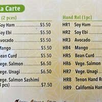 A la carte at Tenon Vegan Sushi in Toronto