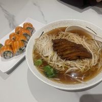 Red Dragon Roll and Duck Rice Noodle Soupp  at Tenon Vegan Sushi in Toronto