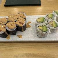 Spicy “salmon” and crunchy avocado rolls  at Tenon Vegan Sushi in Toronto