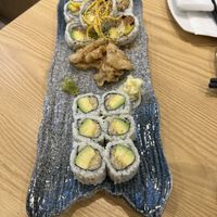 Crunchy avocado roll, king mushroom roll  at Tenon Vegan Sushi in Toronto