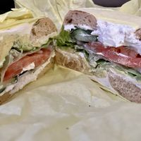 Veggie bagel sandwich   at Ben & Esther's Vegan Jewish Deli in Portland