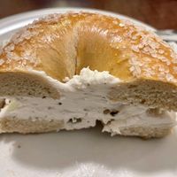 Lemon dill schmear on salt bagel   at Ben & Esther's Vegan Jewish Deli in Portland