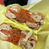 Lox bagel sandwich $12  at Ben & Esther's Vegan Jewish Deli in Portland