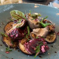 Starter - grilled eggplant with shiitake and beetroot  at Bellpepper in Mainz