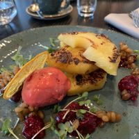 Dessert - grilled pineapple with raspberry and pine  at Bellpepper in Mainz