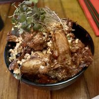 Sichuan fried cauliflower, Sichuan chilli oil, sesame, crushed peanuts  at Seven Lucky Gods in Bristol