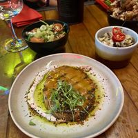 Salt baked Miso glazed celeriac, 
Jalapeno salsa, garlic vegan mayo   at Seven Lucky Gods in Bristol