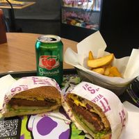 Combo two of the Brooklyn burger with rustic potato's. at It's Vegan in Sao Paulo