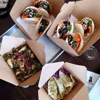 Vegan Gyoza $8.99, Pork belly bao at V Revolution in Englewood