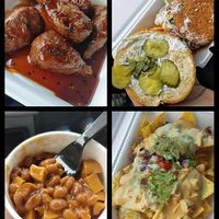 Korean BBQ Koby Z Wings, Southern Slammer Chik'N sandwich, Beyond Queso Nachos, and Gabriel's Beans & Weiners at Bougie Vegan in Belton